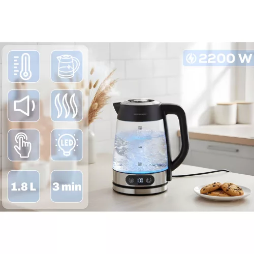 Fierbător electric din sticlă cu control al temperaturii 1,8 l 2200 W Berdsen BD-715
