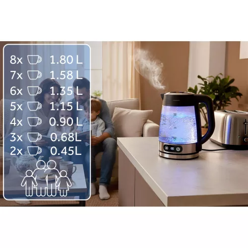Fierbător electric din sticlă cu control al temperaturii 1,8 l 2200 W Berdsen BD-715