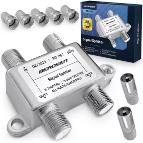   Splitter de antenă 5x intrare F - 2x conector rapid F–IEC, metalic, interval de funcționare 5–2400 Mhz - Berdsen BD-957