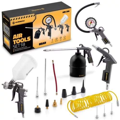 Trusă de scule pneumatice cu 18 piese pentru compresorul Humberbg HM-256