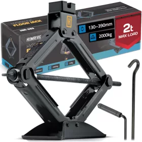   Cric auto trapezoidal, din oțel gros vopsit în câmp electrostatic, cu capac protector din cauciuc, bază antiderapantă, 2 tone, pentru portbagaj, înălțime reglabilă 13 cm–39 cm - Humberg HM-383