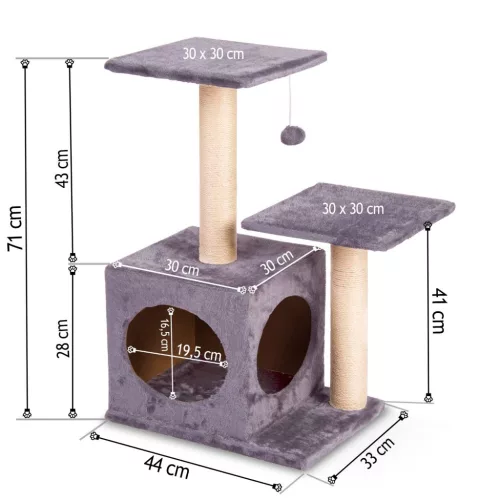 Stâlp de zgâriat pentru pisici 71 cm DR-263 Pethaus cu șoarece, gri