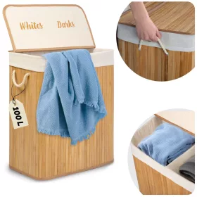 Coș de rufe din bambus cu capac 100 l Massido