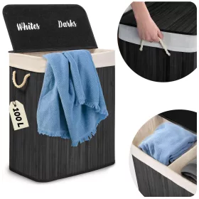 Coș de rufe din bambus cu capac 100 l Massido
