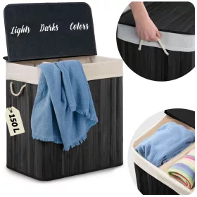 Coș de rufe din bambus cu capac 150 l Massido