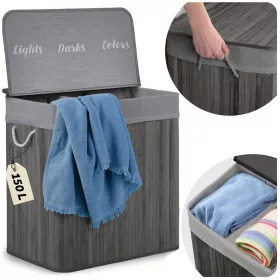 Coș de rufe din bambus cu capac 150 l Massido