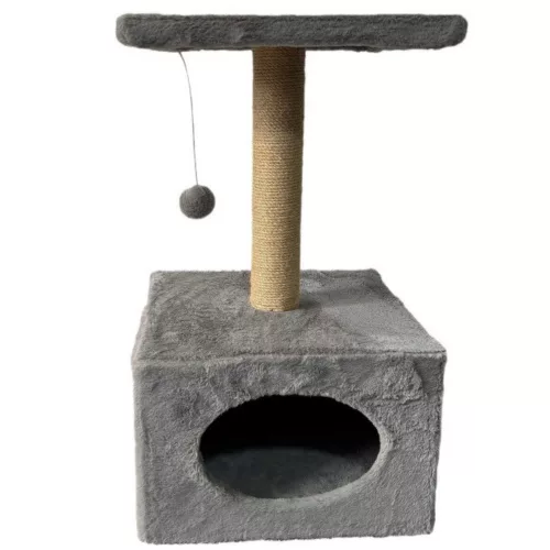 Pat pentru pisici cu stâlp de zgâriat și șoarece agățat, 31cm x 31cm x 56cm