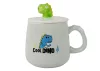 Cană ceramică Dinosaur Blue, capac, linguriță, 350 ml