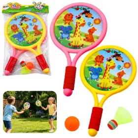 Rachete de badminton pentru copii cu animale, galben-roz
