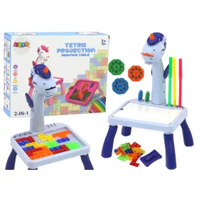 Mini proiector Tetris masă 2 în 1 unicorn albastru