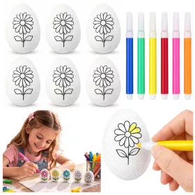   Ouă de Paște din polistiren pentru pictat cu markere, model floral, D, 6 buc.