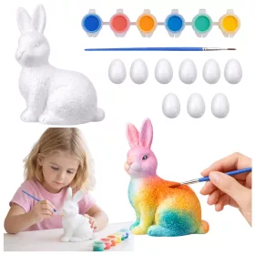   Set de Paște ouă din polistiren 9 buc figurine iepurașe vopsele