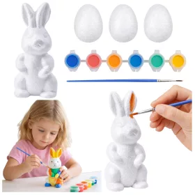   Set de Paște ouă din polistiren 3 buc figurine iepurașe vopsele