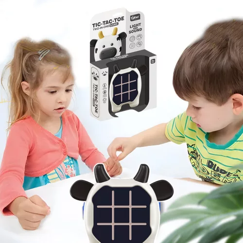 Joc electronic 3 în 1 Tic Tac Toe Memory Cow alb-negru