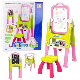   Tablă educațională 5 în 1 cu scaun, accesorii multifuncționale, roz