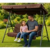 Balansoar de grădină pentru trei persoane cu perne de leagăn și saltea maro