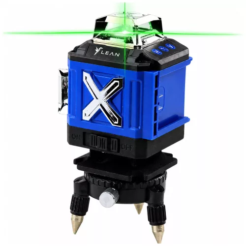 Nivelă laser 4D cu 16 linii, carcasă, 2 baterii, albastră