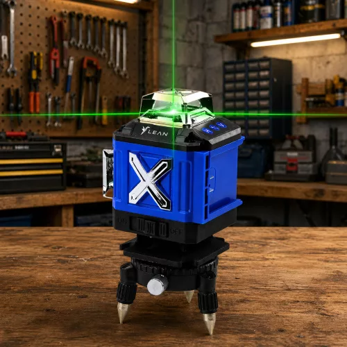 Nivelă laser 4D cu 16 linii, carcasă, 2 baterii, albastră