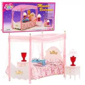   Set de mobilier pentru bebeluși: Pat cu baldachin, Noptiere, Lampe