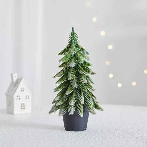 Brad de Crăciun decorativ artificial în ghiveci, finisaj argintiu, 32 x 12 cm