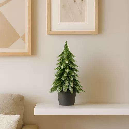 Brad de Crăciun decorativ artificial în ghiveci, finisaj argintiu, 32 x 12 cm
