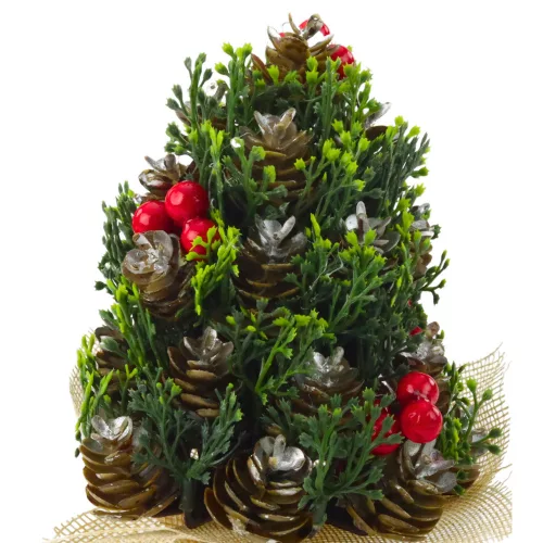 Conuri decorative artificiale pentru brad de Crăciun, decorațiuni din frunze de sorbu roșu, 17x10cm