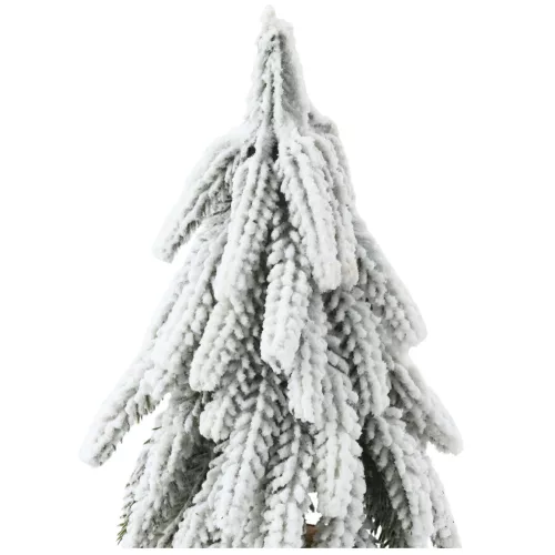 Brad de Crăciun artificial decorativ pe un trunchi acoperit de zăpadă 20 x 9 cm