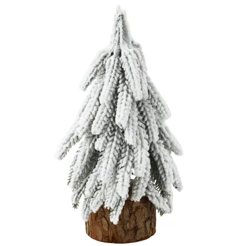 Brad de Crăciun artificial decorativ pe un trunchi acoperit de zăpadă 20 x 9 cm