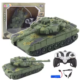 Tanc militar T90 cu telecomandă, lumini verzi, sunete, 1:18