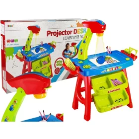   Masă educativă cu sertar și proiector, șabloane cu creioane, 36 de imagini, albastru și roșu