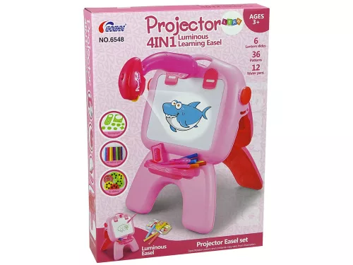 Cretă cu suport pentru tablă albă față-verso, proiector, imagini roz